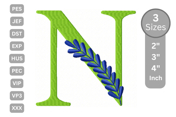 Elegant Floral Alphabet Letter-N: A Designer’s Review for Boutique Sweatshirt Embroidery