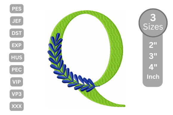 Elegant Floral Alphabet Letter-Q: A Seasonal Embroidery Standout