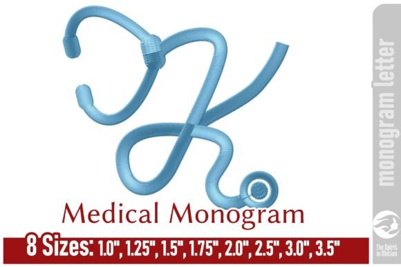 Medical Embroidery Monogram Letter - K: A Stethoscope-Inspired Monogram for Healthcare Professionals